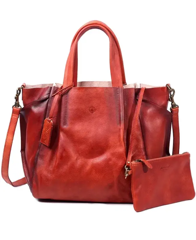 Women's Genuine Leather Sprout Land Tote Bag-Cognac - OLD TREND