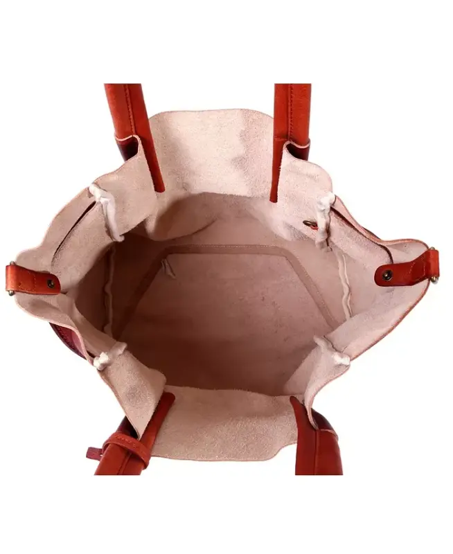 Women's Genuine Leather Sprout Land Tote Bag-Cognac - 2