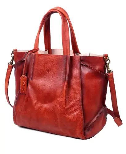 Women's Genuine Leather Sprout Land Tote Bag-Cognac - 3