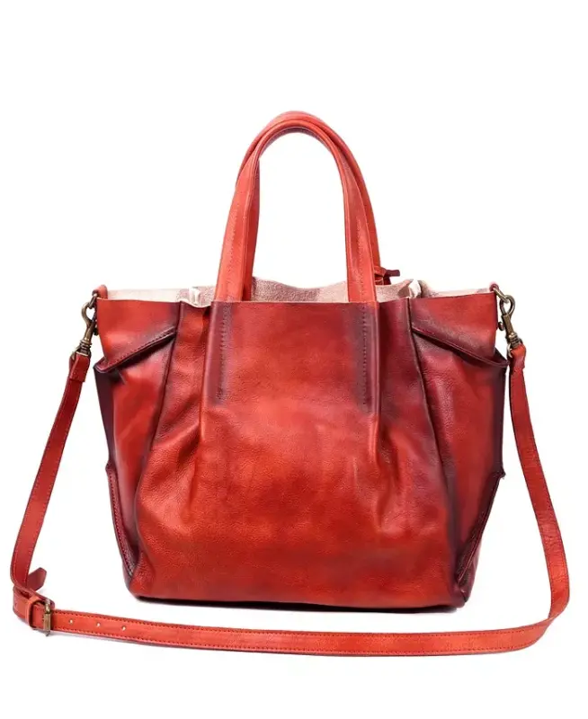 Women's Genuine Leather Sprout Land Tote Bag-Cognac - 4