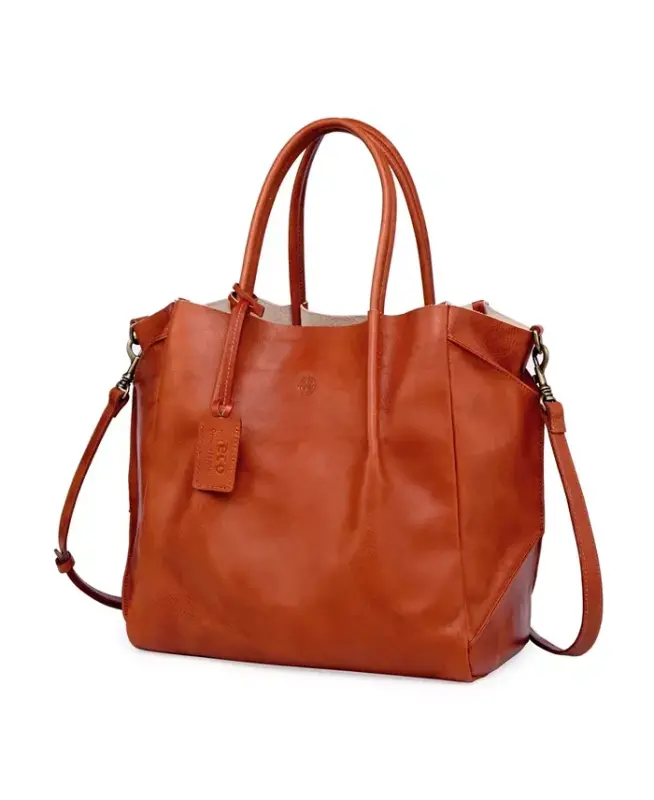 Women's Genuine Leather Sprout Land Tote Bag-Cognac - 10
