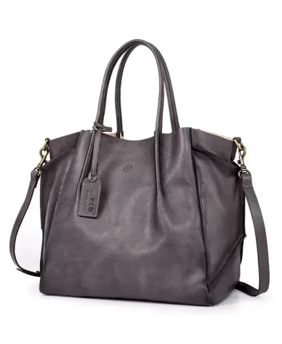 Women's Genuine Leather Sprout Land Tote Bag-Gray Ombre - 6