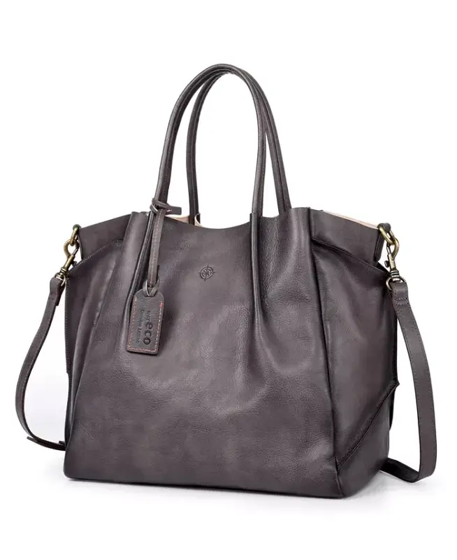 Women's Genuine Leather Sprout Land Tote Bag-Gray Ombre - 6