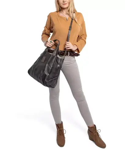 Women's Genuine Leather Sprout Land Tote Bag-Gray Ombre - 3