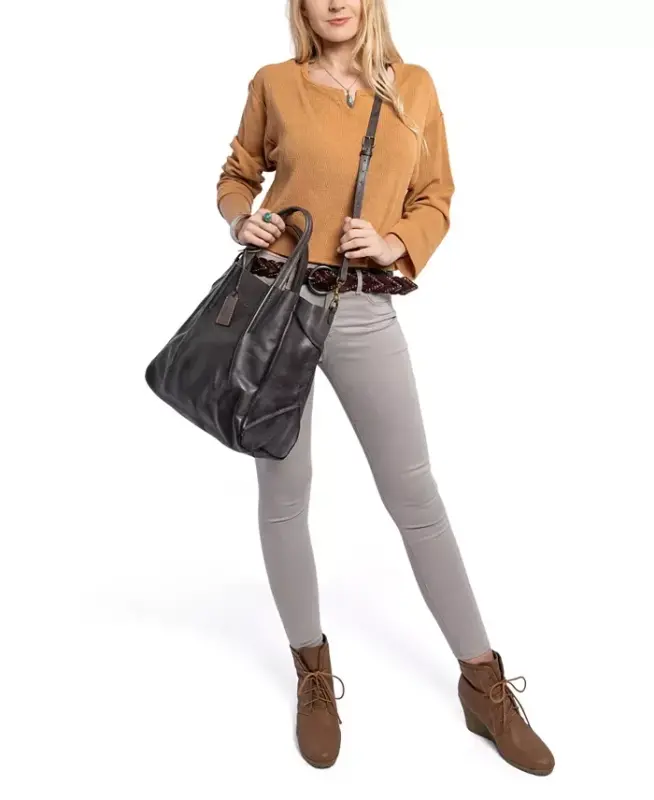 Women's Genuine Leather Sprout Land Tote Bag-Gray Ombre - 3