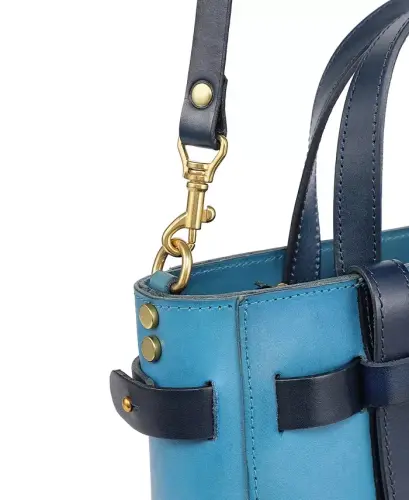 Women's Genuine Leather Westland Mini Tote Bag - Turquoise - 3