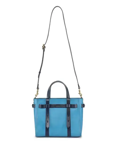 Women's Genuine Leather Westland Mini Tote Bag - Turquoise - 5