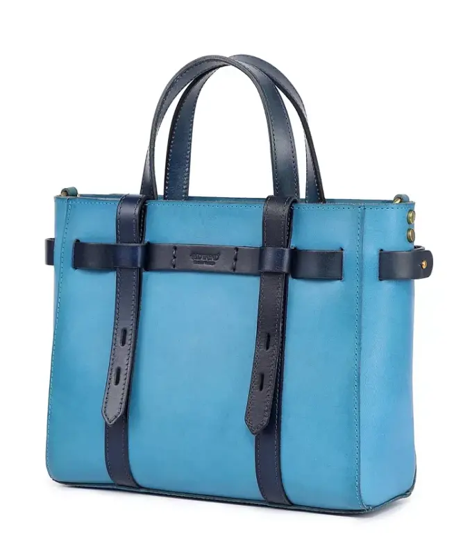 Women's Genuine Leather Westland Mini Tote Bag - Turquoise - 9