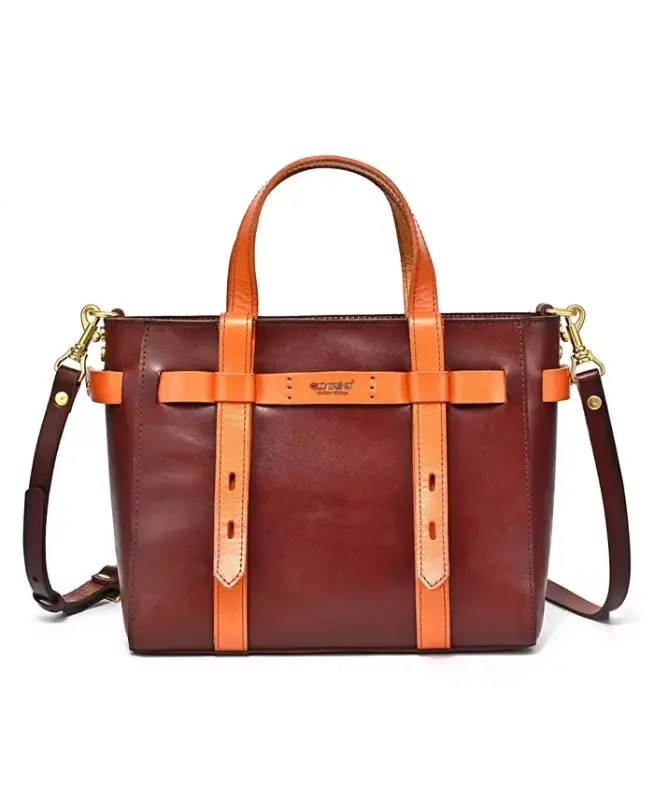 Women's Genuine Leather Westland Minit Tote Bag - Brown - OLD TREND