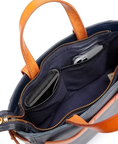 Women's Genuine Leather Westland Minit Tote Bag - Navy - 3