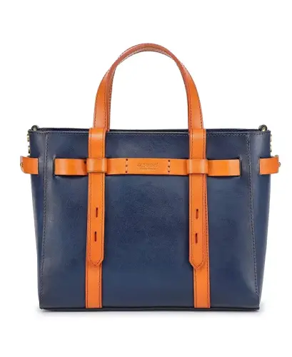 Women's Genuine Leather Westland Minit Tote Bag - Navy - 7