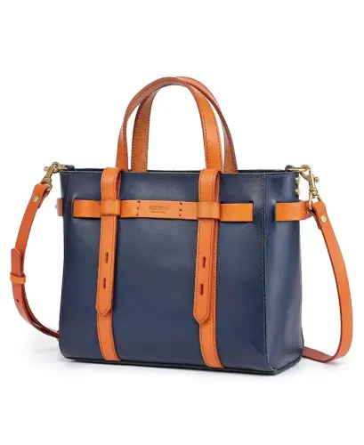 Women's Genuine Leather Westland Minit Tote Bag - Navy - 10