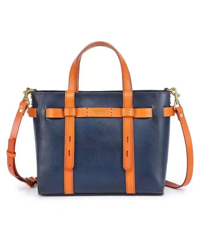 Women's Genuine Leather Westland Minit Tote Bag - Navy - OLD TREND