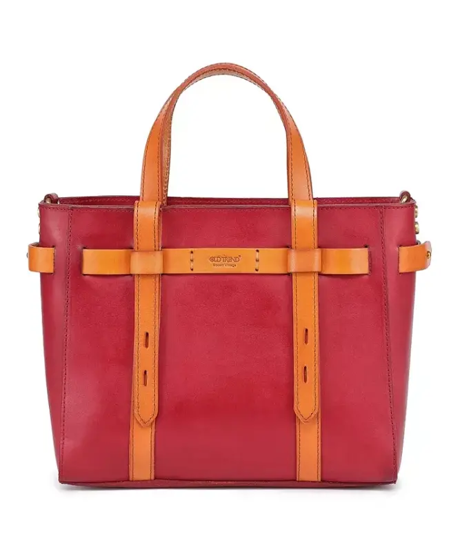 Women's Genuine Leather Westland Minit Tote Bag-Red - 2