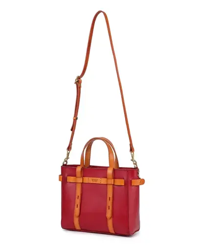 Women's Genuine Leather Westland Minit Tote Bag-Red - 7