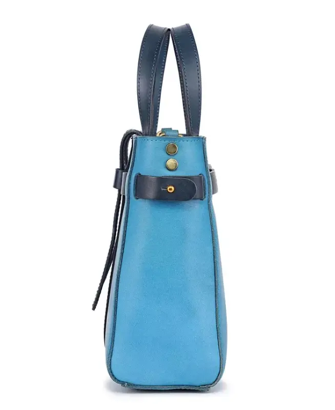 Women's Genuine Leather Westland Minit Tote Bag-Turquoise - 11