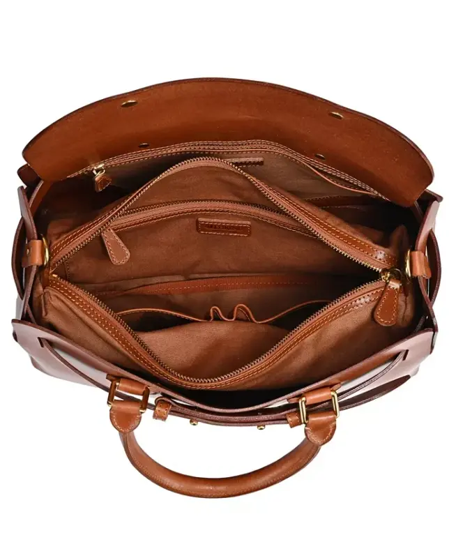 Women's Genuine Leather Westland Tote Bag-Caramel - 3