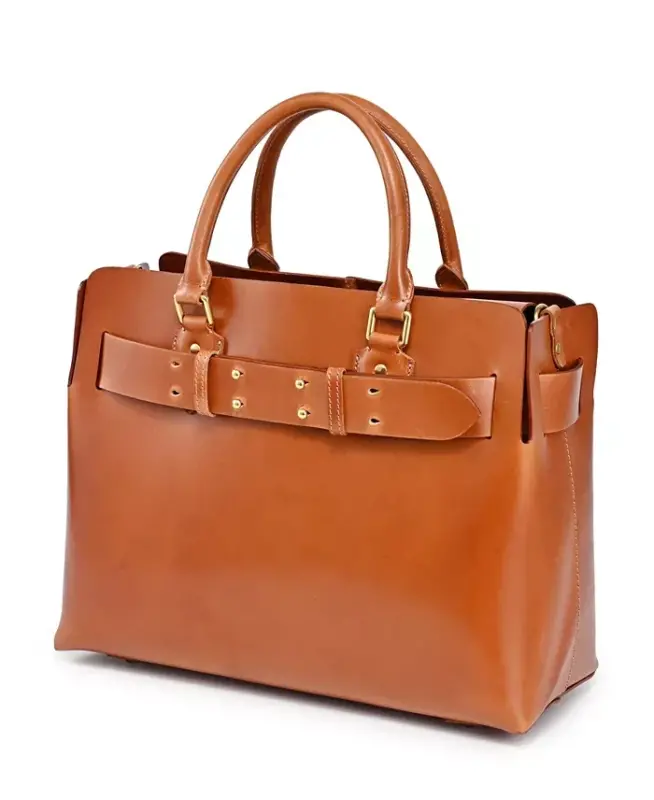 Women's Genuine Leather Westland Tote Bag-Caramel - 4