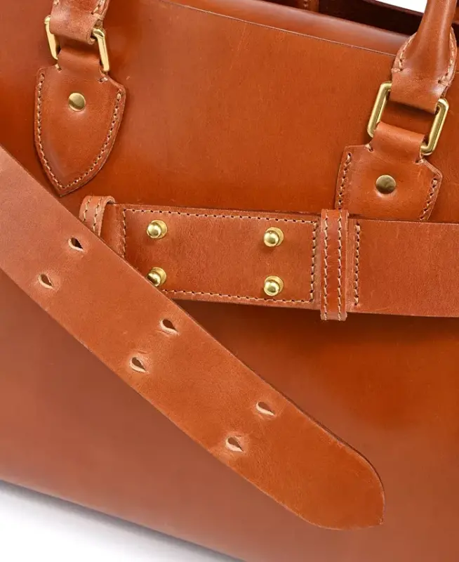 Women's Genuine Leather Westland Tote Bag-Caramel - 9