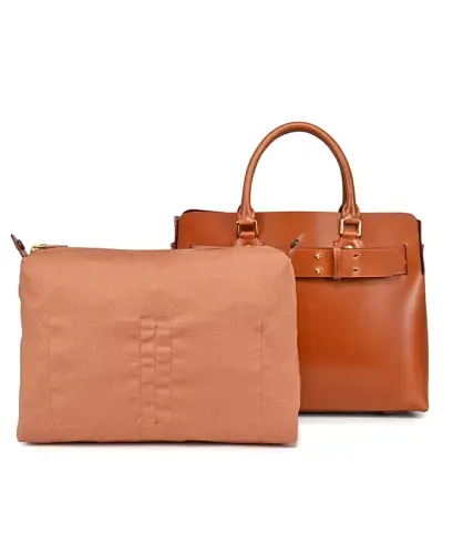 Women's Genuine Leather Westland Tote Bag-Caramel - 14