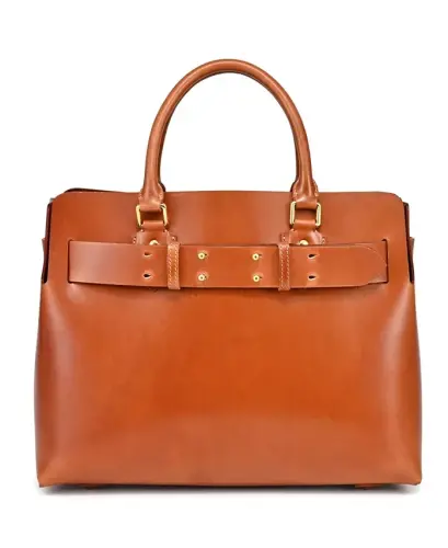 Women's Genuine Leather Westland Tote Bag-Caramel - 1