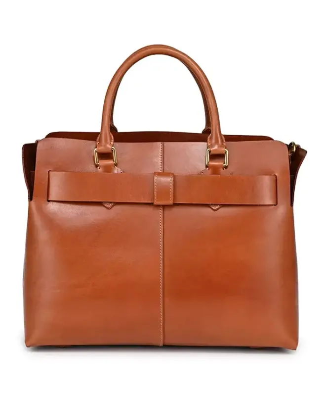 Women's Genuine Leather Westland Tote Bag-Caramel - 5