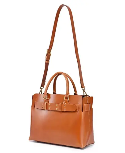 Women's Genuine Leather Westland Tote Bag-Caramel - 7