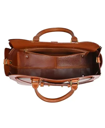 Women's Genuine Leather Westland Tote Bag-Caramel - 12
