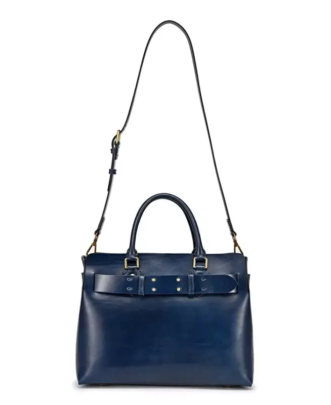 Women's Genuine Leather Westland Tote Bag - Navy - 2