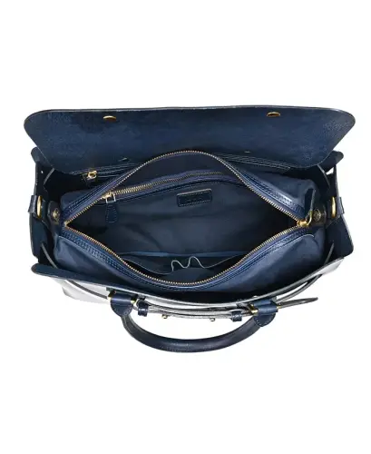 Women's Genuine Leather Westland Tote Bag - Navy - 3