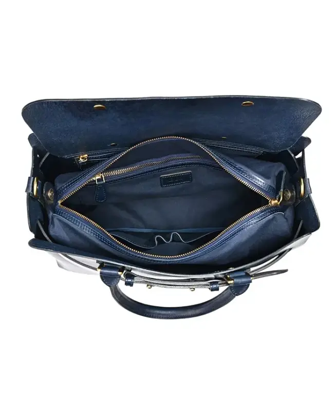 Women's Genuine Leather Westland Tote Bag - Navy - 3