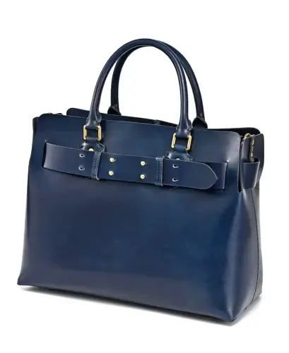 Women's Genuine Leather Westland Tote Bag - Navy - 4