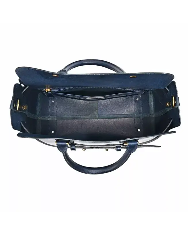 Women's Genuine Leather Westland Tote Bag - Navy - 7