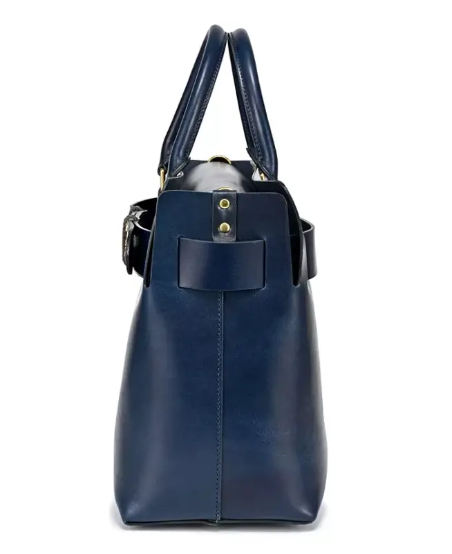 Women's Genuine Leather Westland Tote Bag - Navy - 8