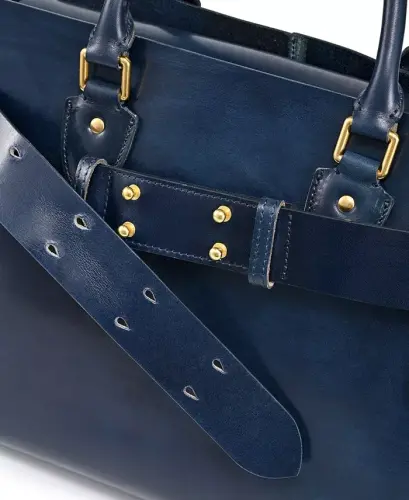 Women's Genuine Leather Westland Tote Bag - Navy - 12
