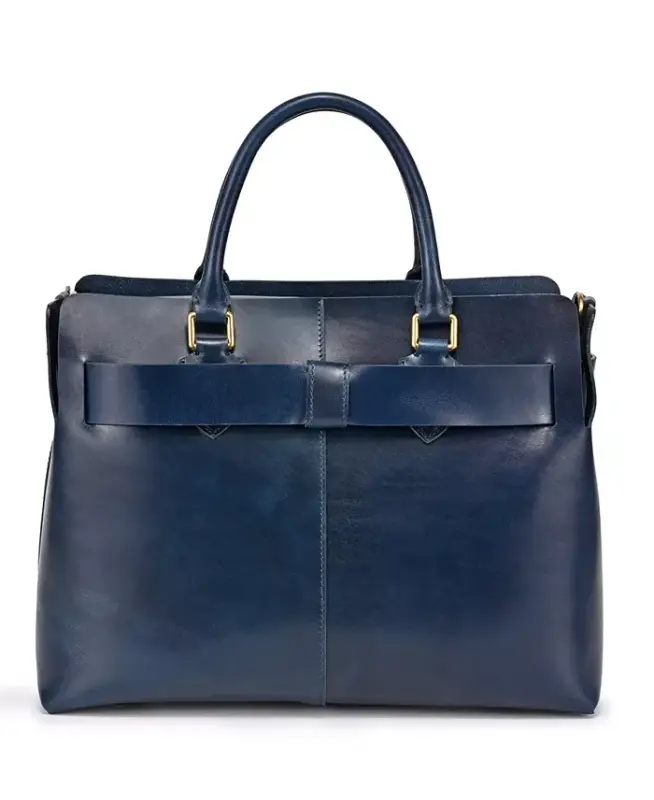 Westland Medium Leather Tote Bag - Navy - 5