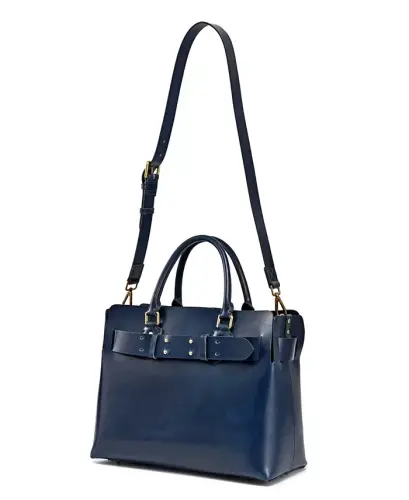 Westland Medium Leather Tote Bag - Navy - 10