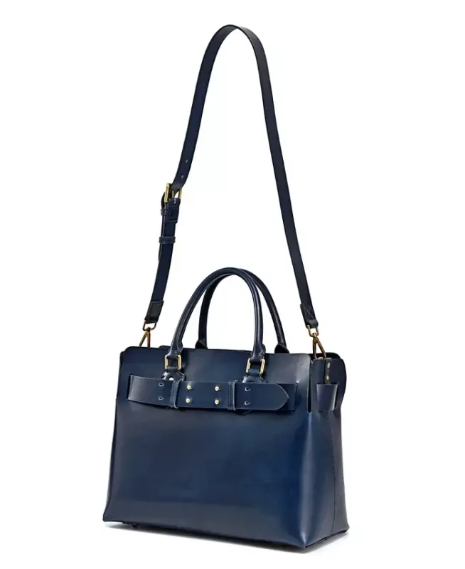Westland Medium Leather Tote Bag - Navy - 10