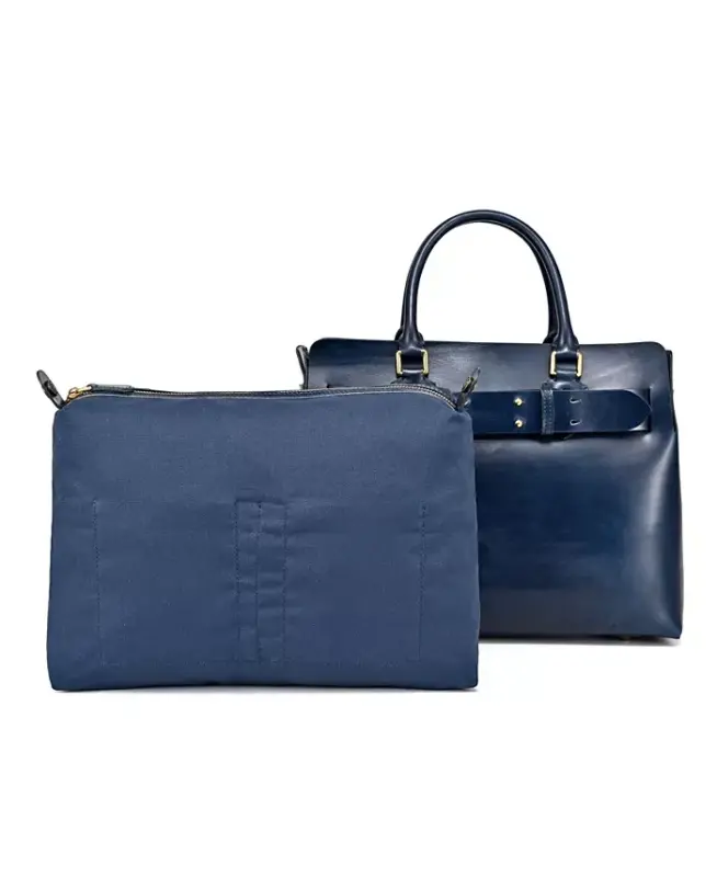 Westland Medium Leather Tote Bag - Navy - 14