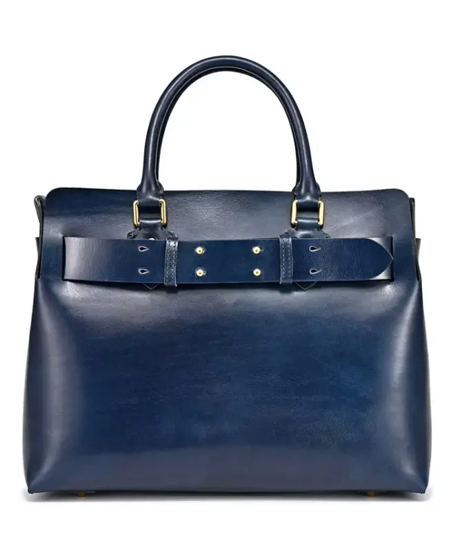 Westland Medium Leather Tote Bag - Navy - OLD TREND