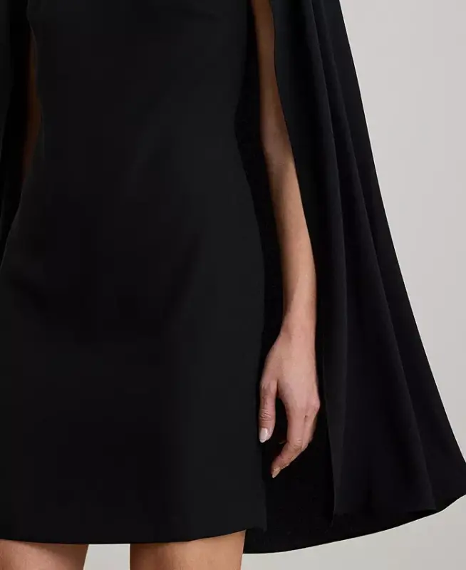 Women's Georgette Cape Dress-Black - 4