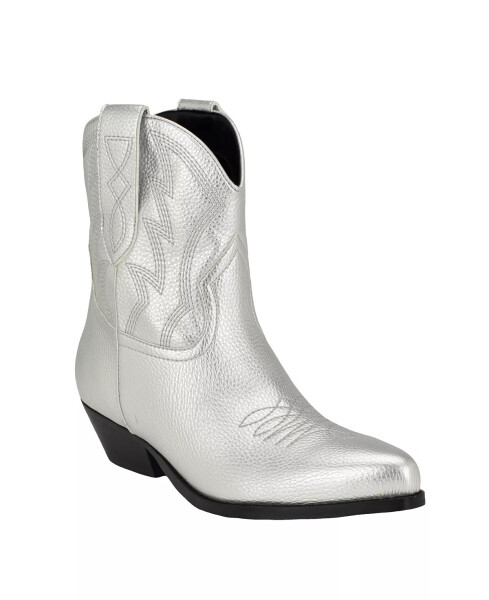 Women's Ginette Low Ankle Western Cowboy Booties Silver- Faux Leather - 1