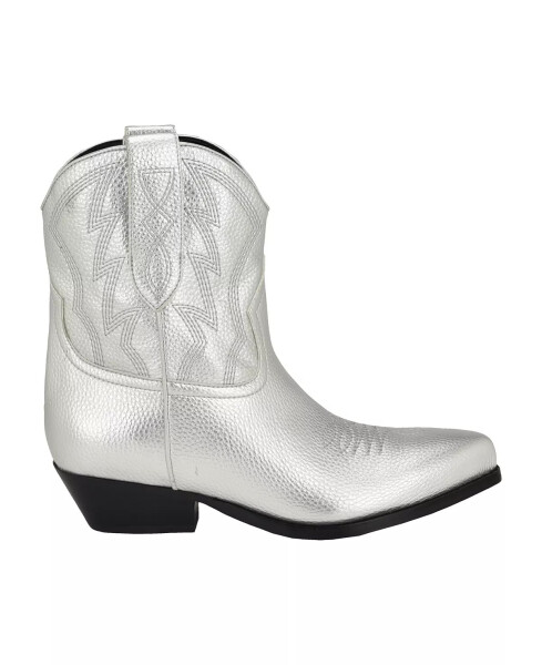 Women's Ginette Low Ankle Western Cowboy Booties Silver- Faux Leather - 2