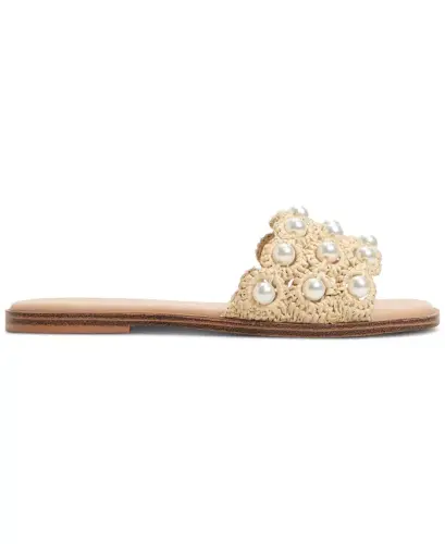 Women's Gizelle Pearl Embellished Flat Slide Sandals - 5
