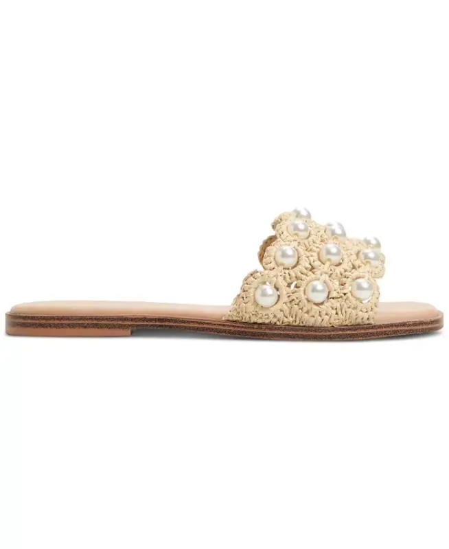 Women's Gizelle Pearl Embellished Flat Slide Sandals - 5