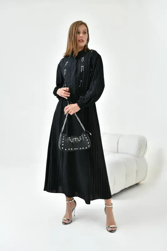 Women's Glitter Crepe Skirt Suit Black 30839-Black - 4