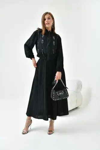 Women's Glitter Crepe Skirt Suit Black 30839-Black - 6