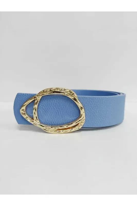 Women's Gold Buckle Light Blue Belt-Light Blue - 1