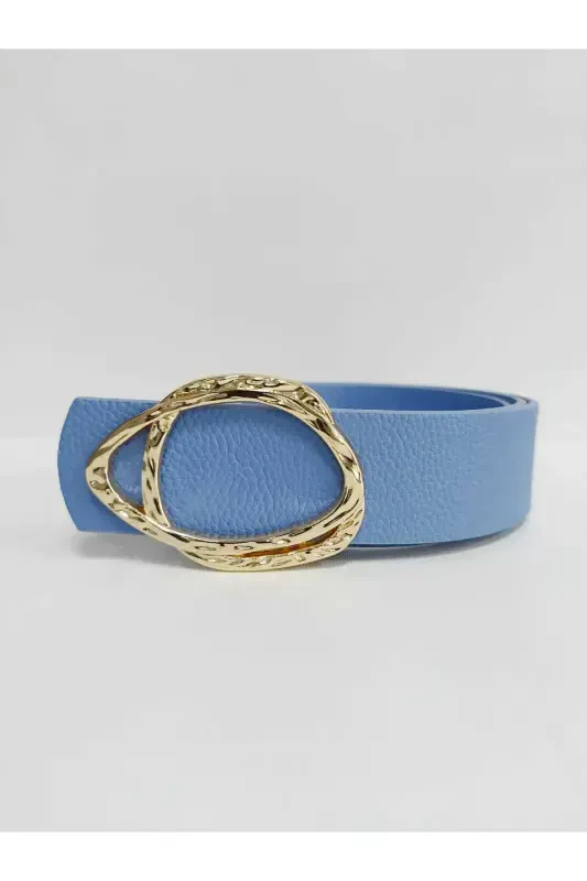 Women's Gold Buckle Light Blue Belt-Light Blue - 2