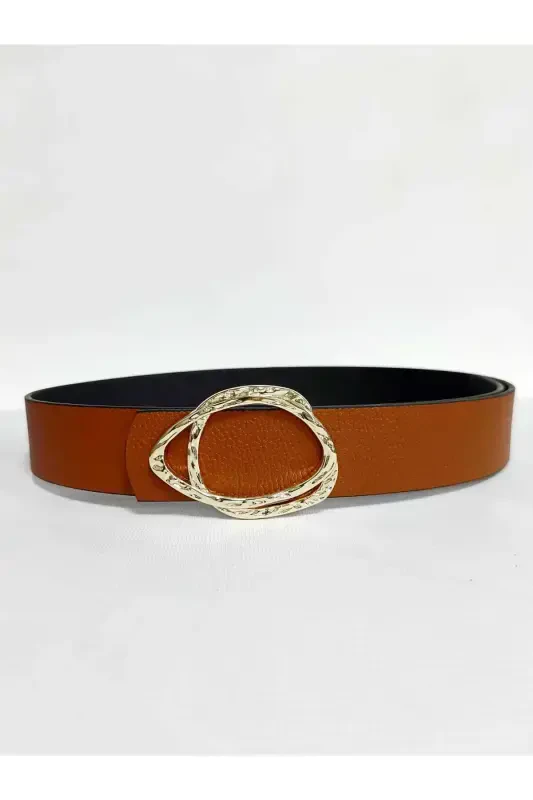 Women's Gold Buckle Reversible Tan-Black Belt-Tan - 1